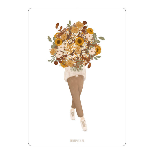 Carte Postale / Card "Fille au bouquet" automne