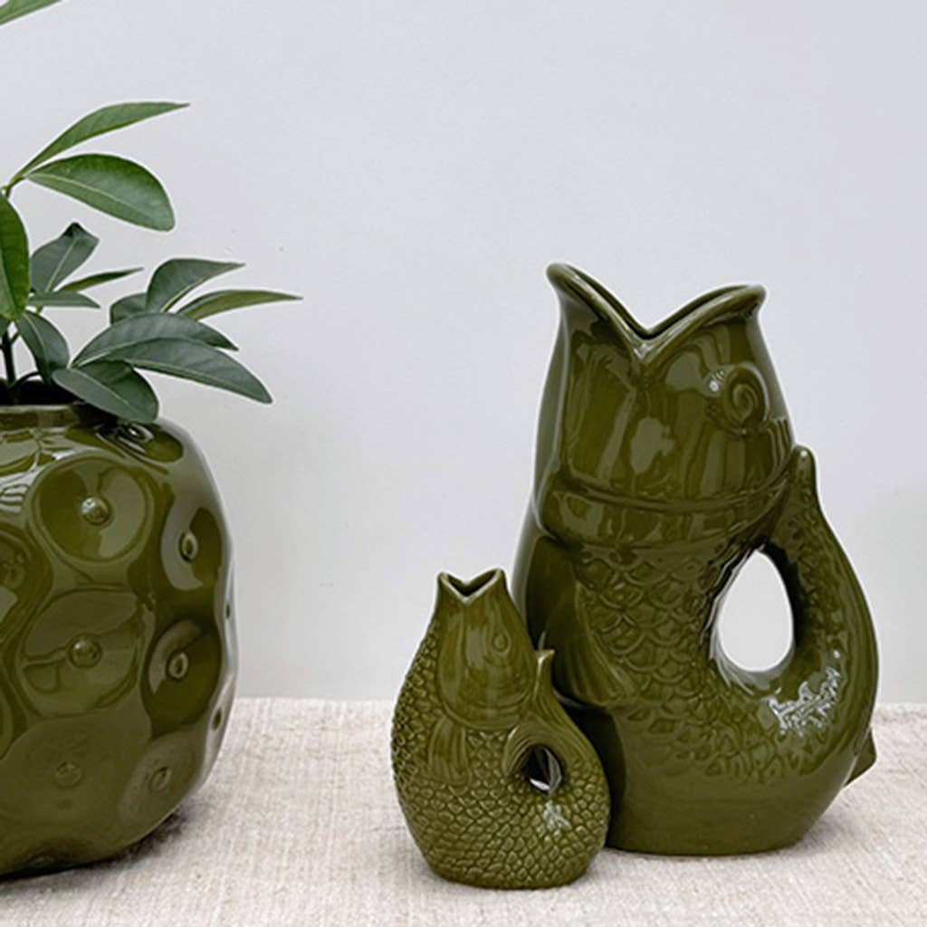 Vase pichet poisson gm kaki L16,5 P11 H25,3cm